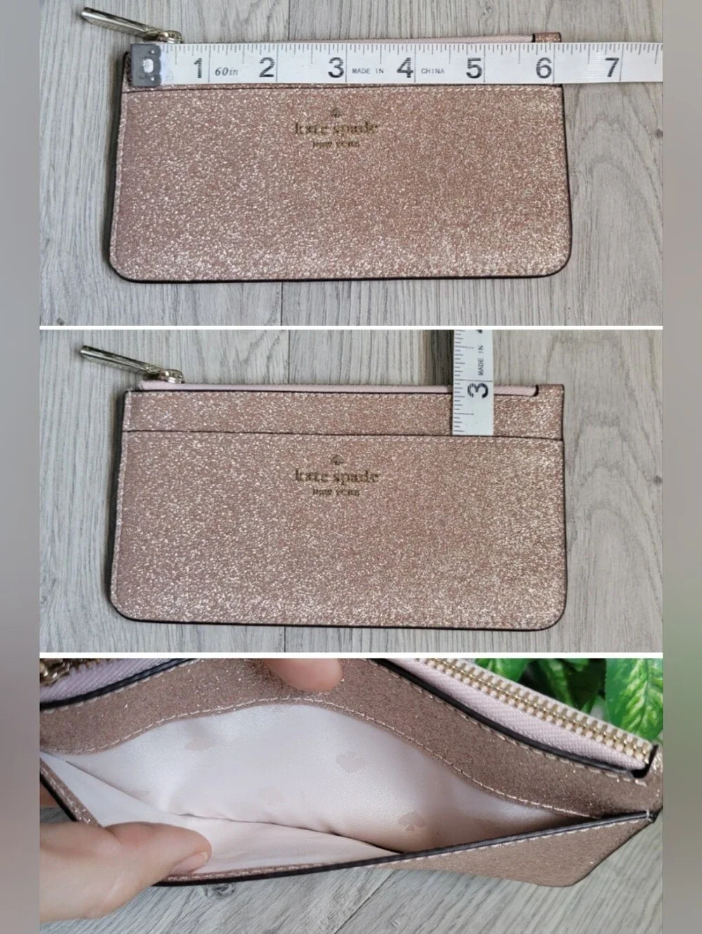 kate spade New York Glitter Large Slim Cardholder Rose Gold Wallet, 6.5